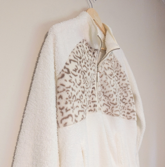 NWOT Maurice's Sherpa Leopard Half-zip Jacket - Picture 1 of 4